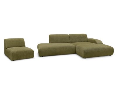 Canapé d'angle fixe modulable SIRIUS tissu texturé avec 1 chauffeuse