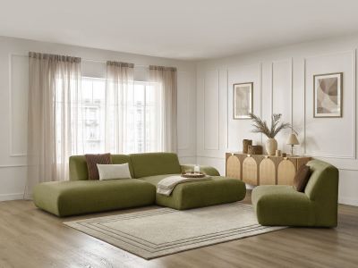 Canapé d'angle fixe modulable SIRIUS tissu texturé avec 1 chauffeuse