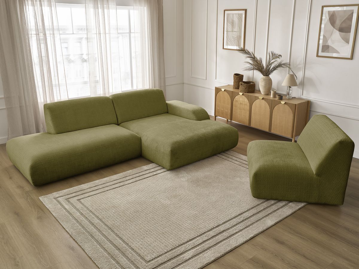 Canapé d'angle fixe modulable SIRIUS tissu texturé avec 1 chauffeuse