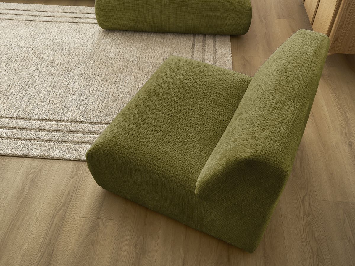 Canapé d'angle fixe modulable SIRIUS tissu texturé avec 1 chauffeuse