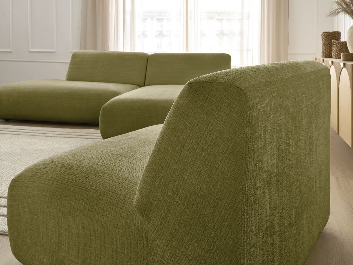 Canapé d'angle fixe modulable SIRIUS tissu texturé avec 1 chauffeuse