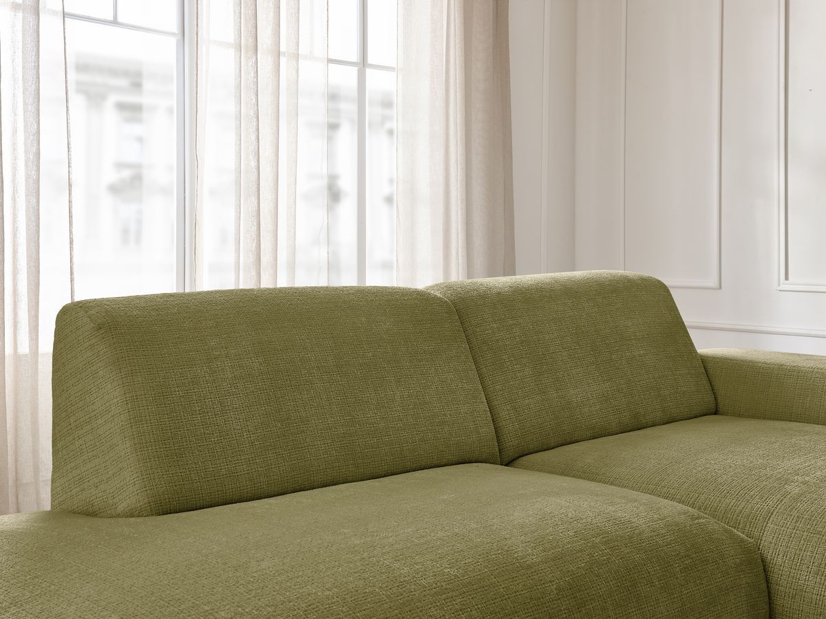 Canapé d'angle fixe modulable SIRIUS tissu texturé avec 1 chauffeuse
