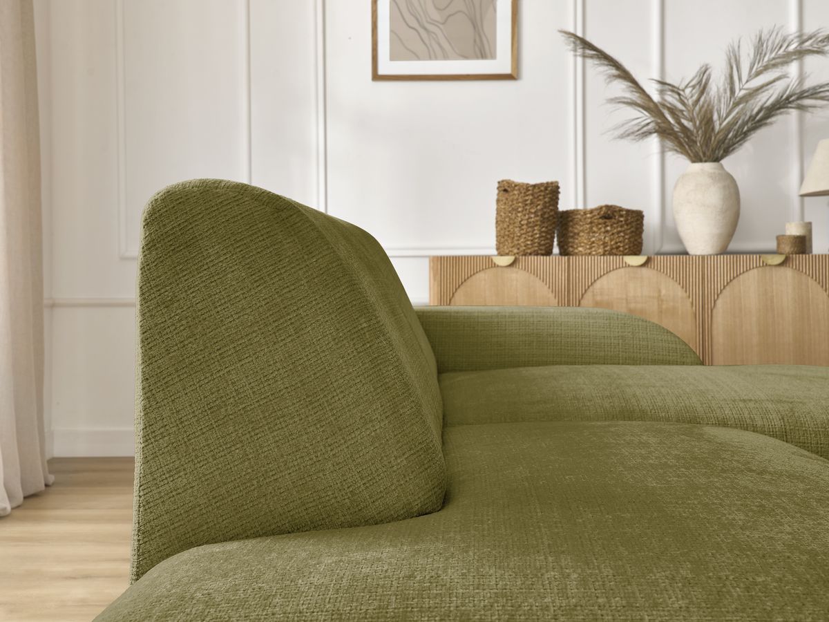 Canapé d'angle fixe modulable SIRIUS tissu texturé avec 1 chauffeuse