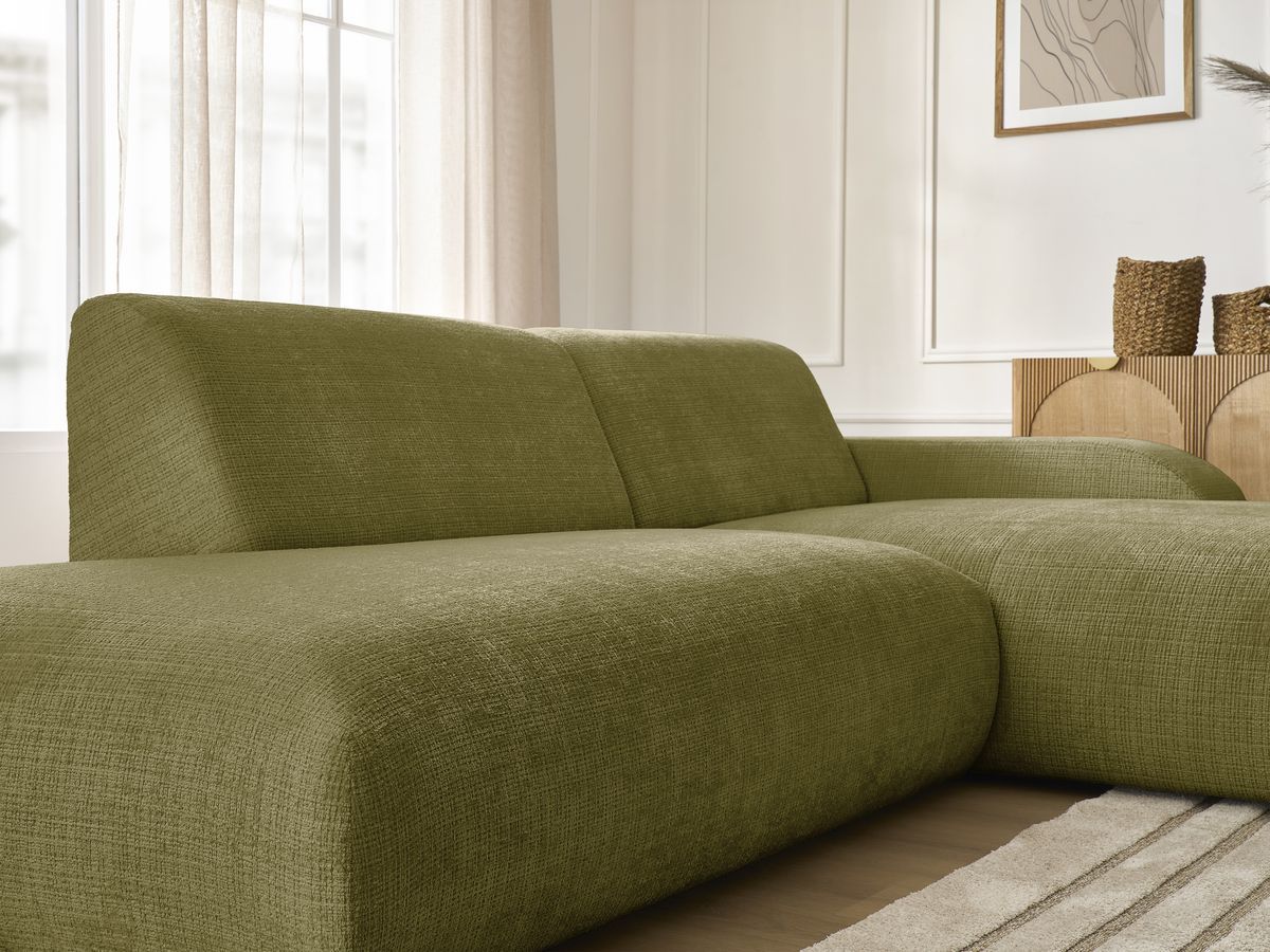 Canapé d'angle fixe modulable SIRIUS tissu texturé avec 1 chauffeuse