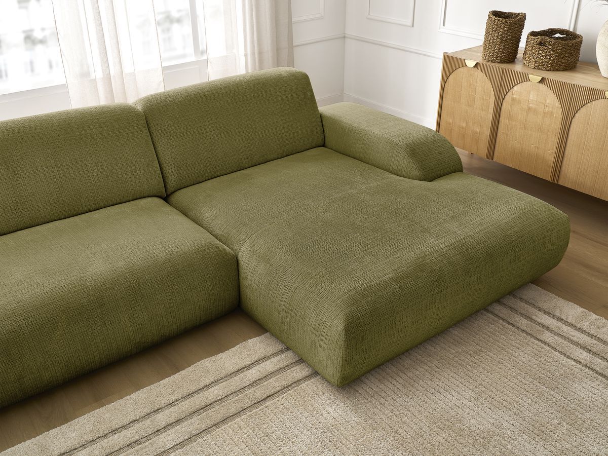 Canapé d'angle fixe modulable SIRIUS tissu texturé avec 1 chauffeuse