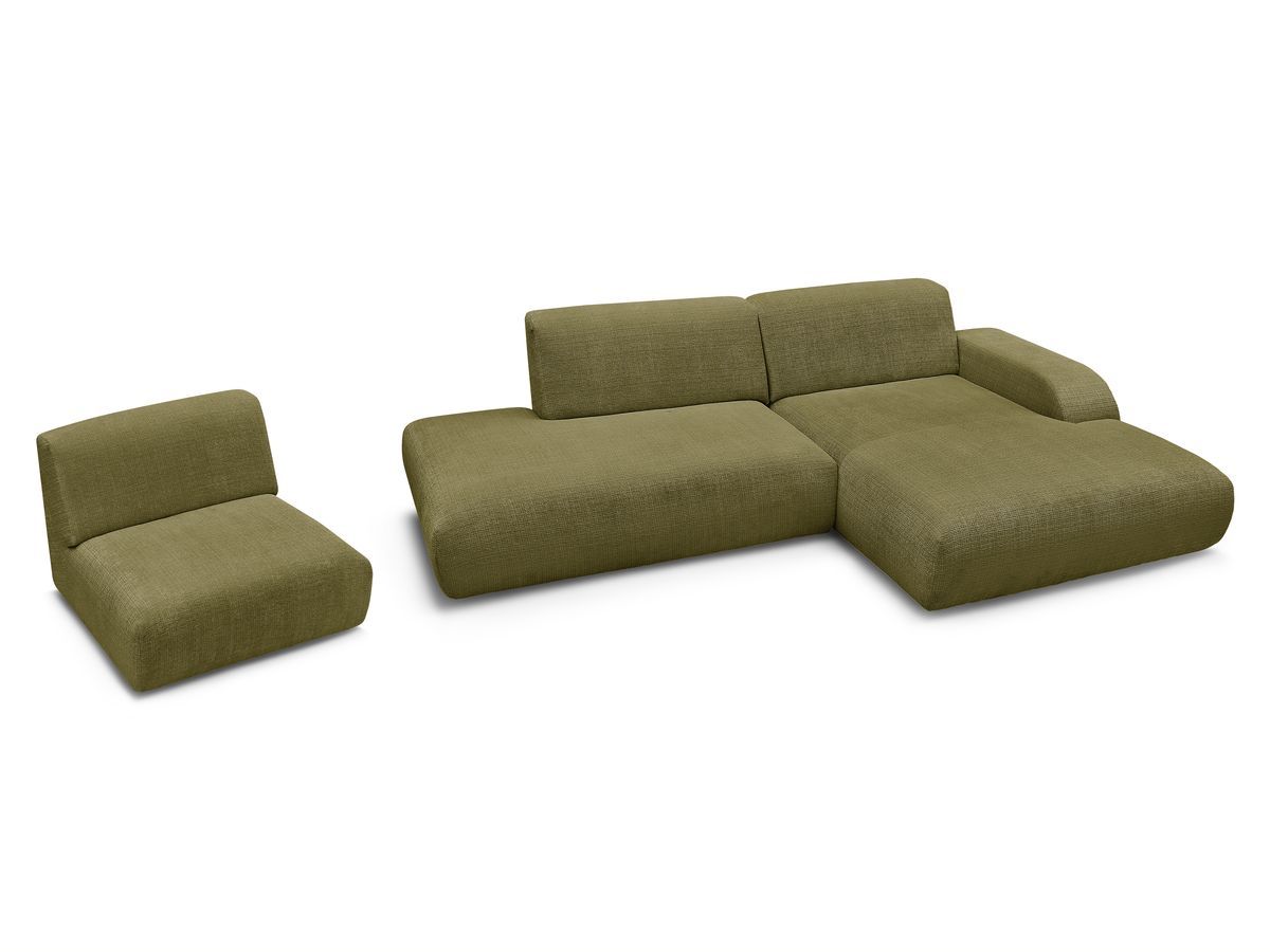 Canapé d'angle fixe modulable SIRIUS tissu texturé avec 1 chauffeuse