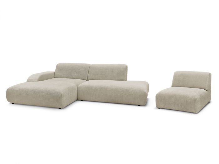 Canapé d'angle fixe modulable SIRIUS tissu texturé avec 1 chauffeuse