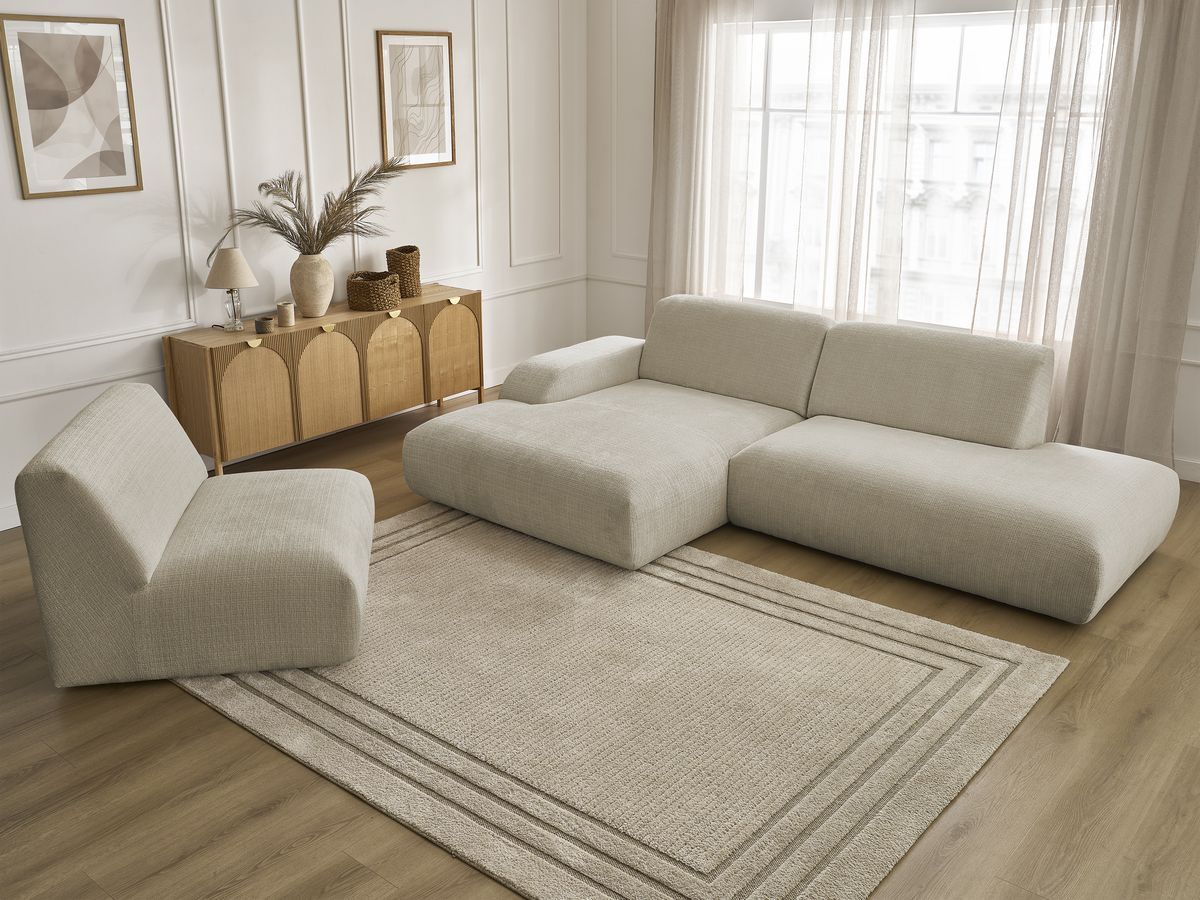 Canapé d'angle fixe modulable SIRIUS tissu texturé avec 1 chauffeuse