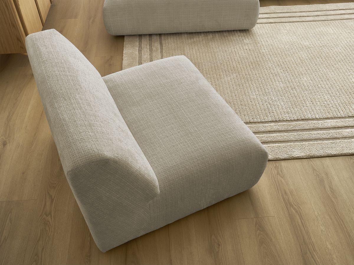 Canapé d'angle fixe modulable SIRIUS tissu texturé avec 1 chauffeuse
