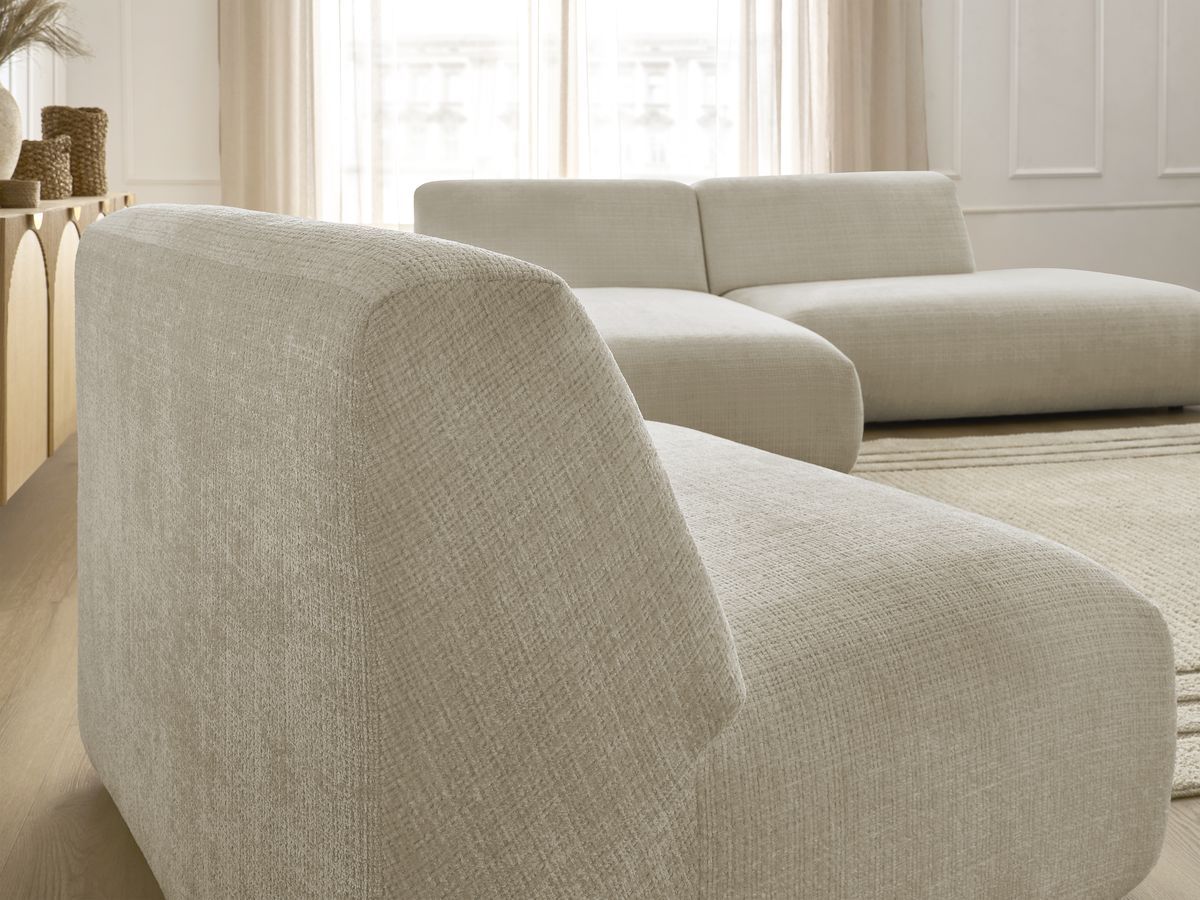 Canapé d'angle fixe modulable SIRIUS tissu texturé avec 1 chauffeuse