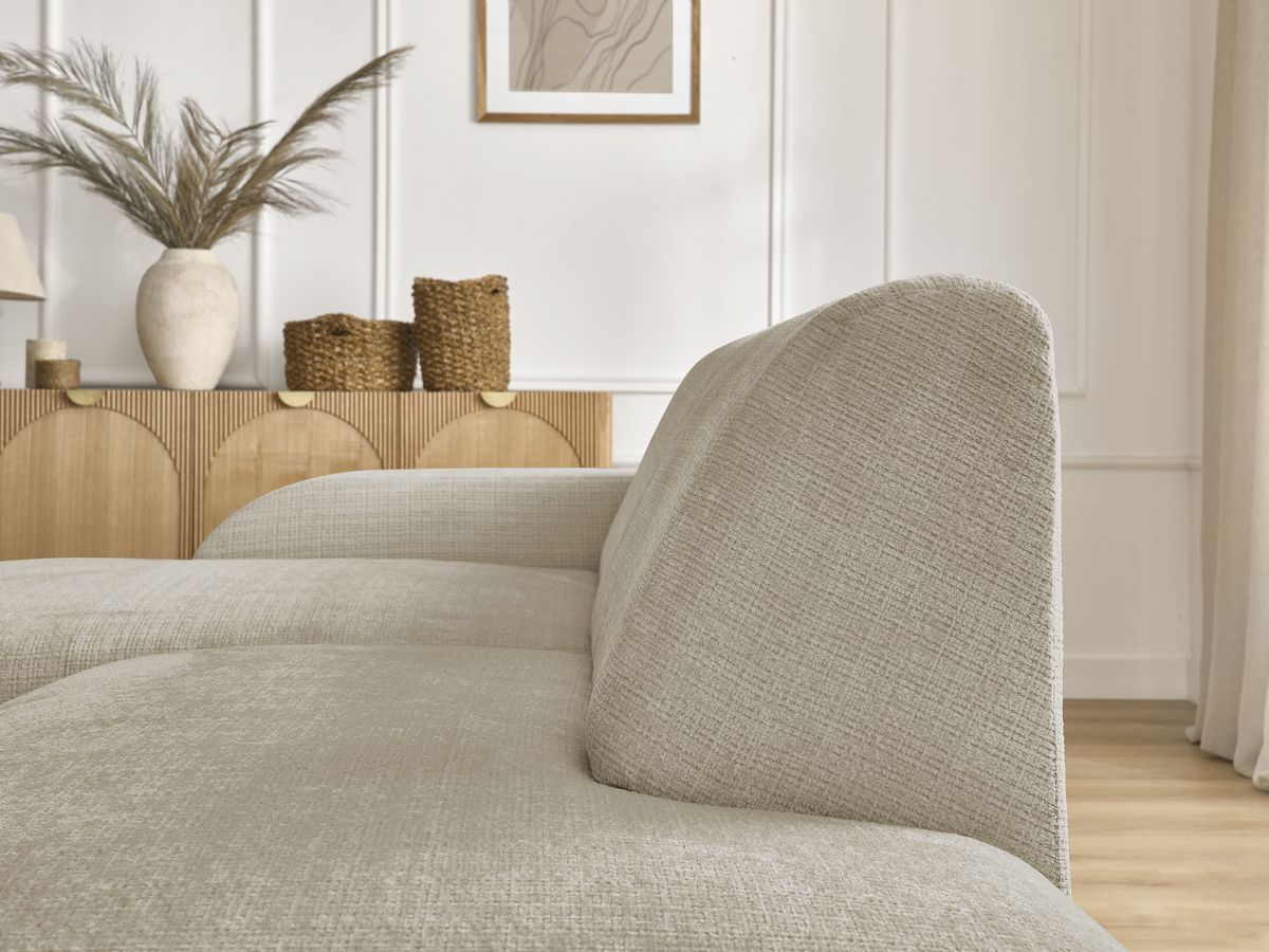 Canapé d'angle fixe modulable SIRIUS tissu texturé avec 1 chauffeuse