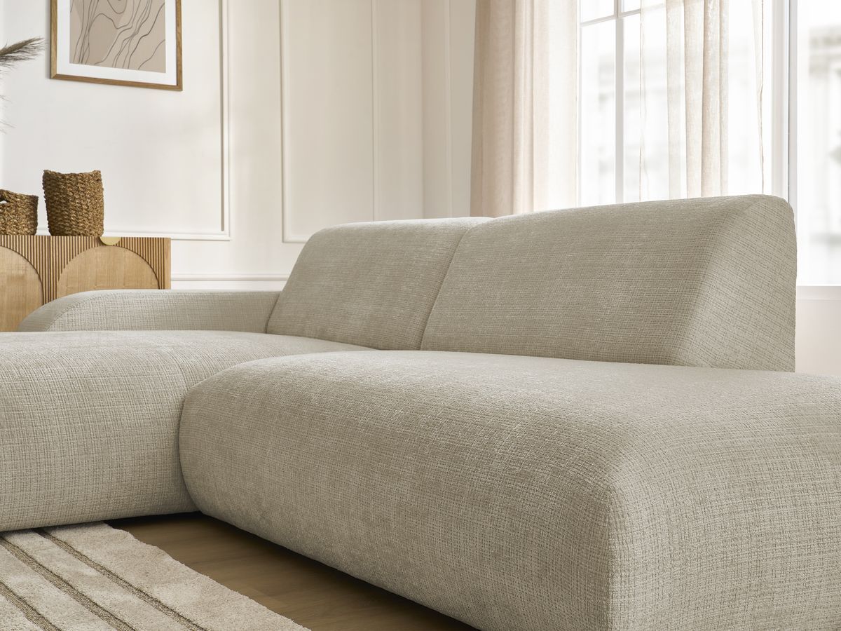 Canapé d'angle fixe modulable SIRIUS tissu texturé avec 1 chauffeuse