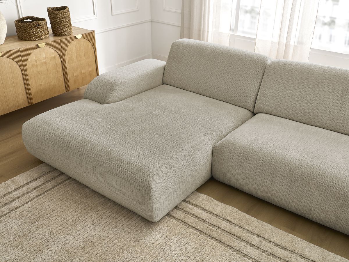 Canapé d'angle fixe modulable SIRIUS tissu texturé avec 1 chauffeuse