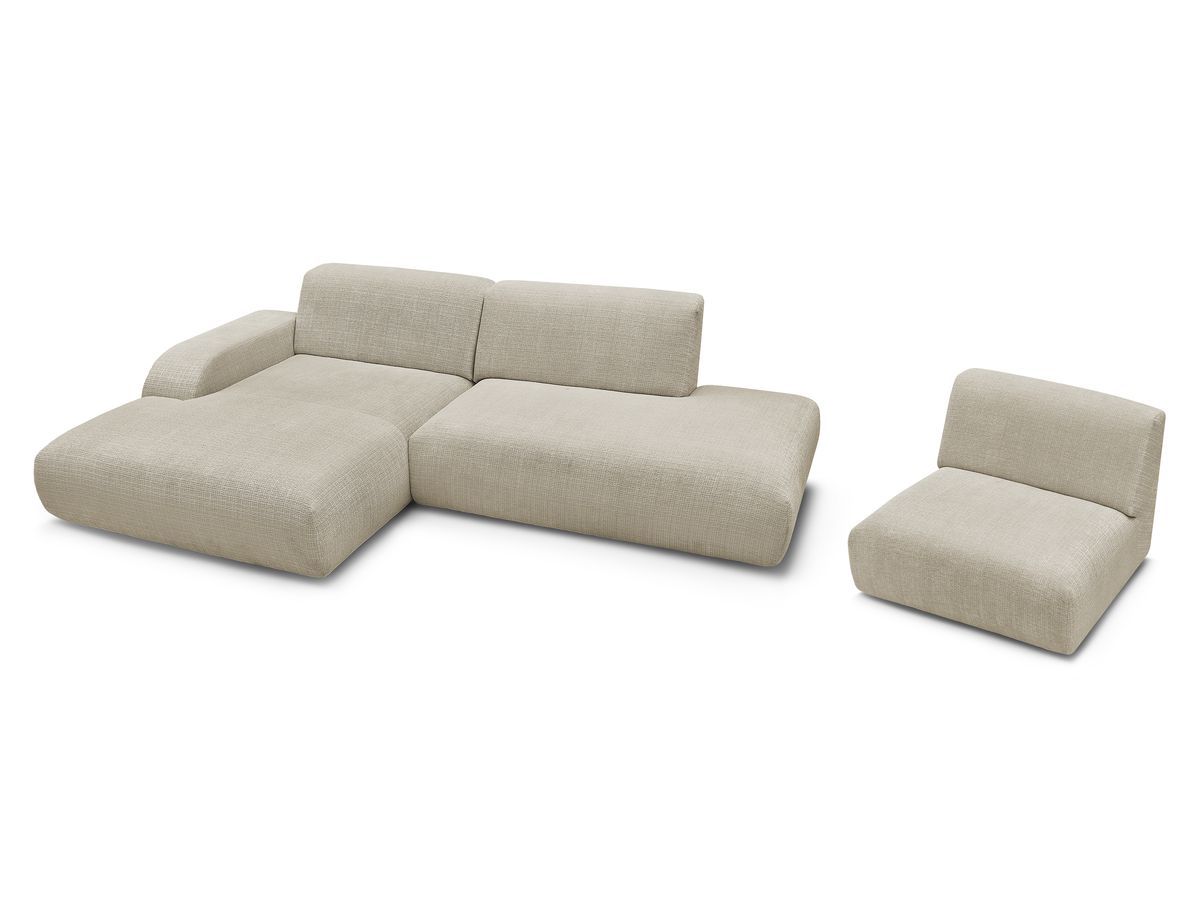 Canapé d'angle fixe modulable SIRIUS tissu texturé avec 1 chauffeuse