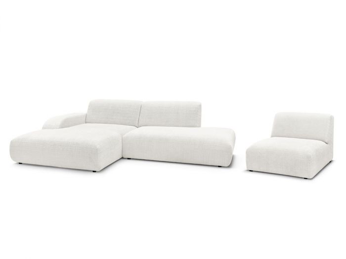 Canapé d'angle fixe modulable SIRIUS tissu texturé avec 1 chauffeuse