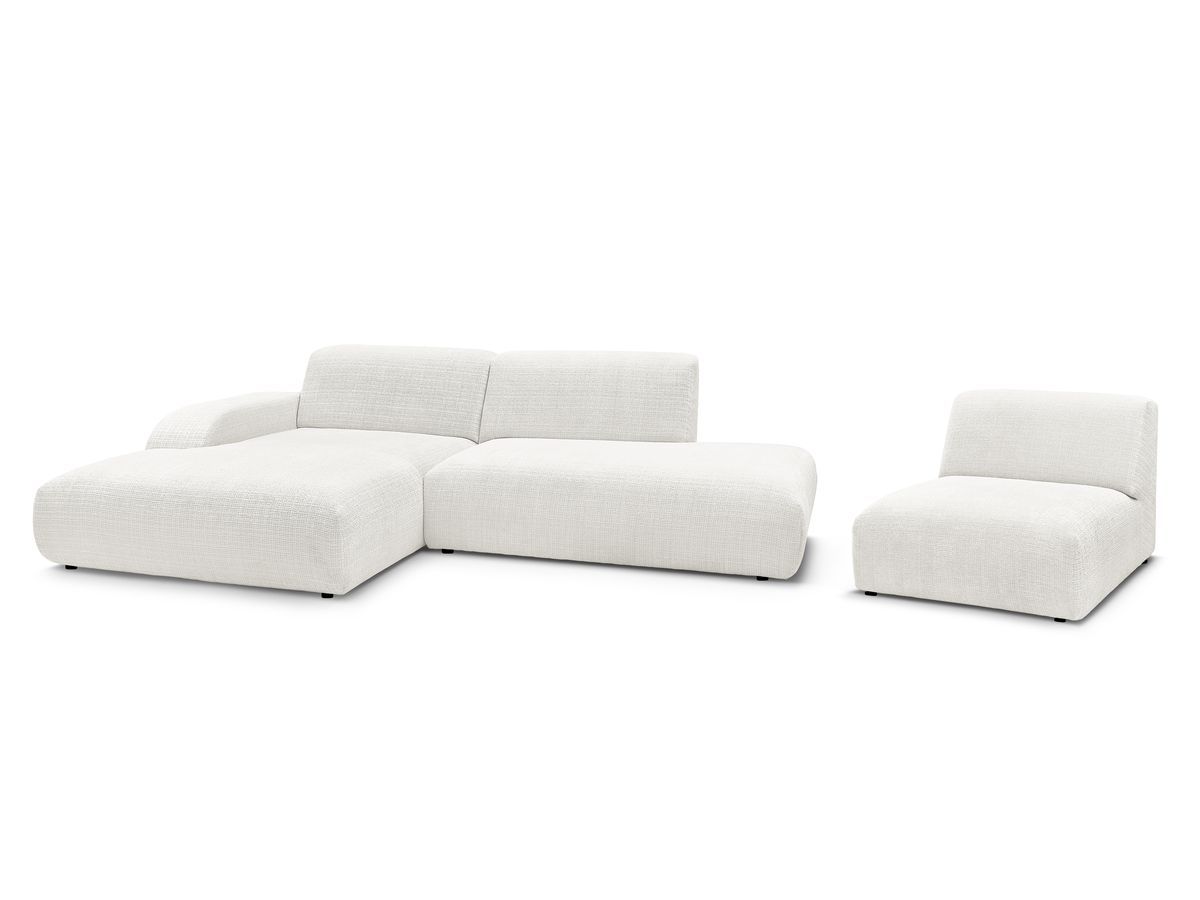 canapé d'angle fixe modulable sirius tissu texturé avec 1 chauffeuse de couleur blanc