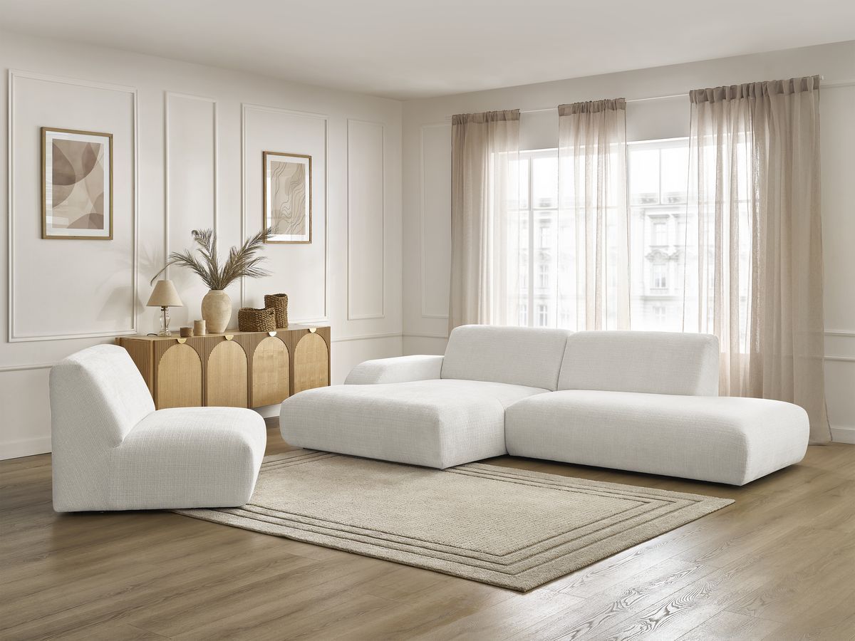 Canapé d'angle fixe modulable SIRIUS tissu texturé avec 1 chauffeuse