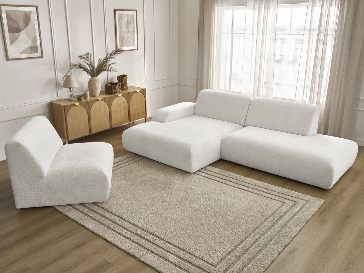 Canapé d'angle fixe modulable SIRIUS tissu texturé avec 1 chauffeuse