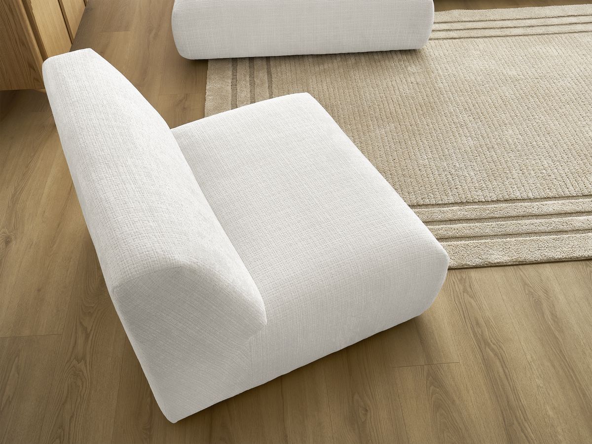 Canapé d'angle fixe modulable SIRIUS tissu texturé avec 1 chauffeuse