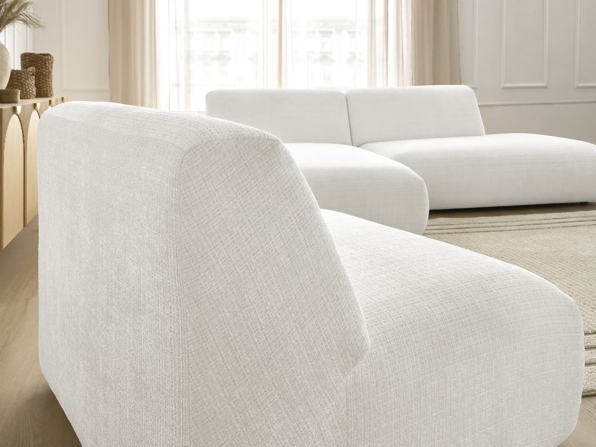 Canapé d'angle fixe modulable SIRIUS tissu texturé avec 1 chauffeuse