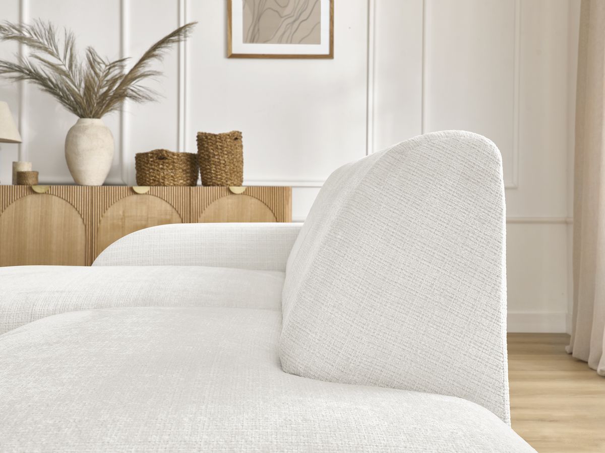 Canapé d'angle fixe modulable SIRIUS tissu texturé avec 1 chauffeuse