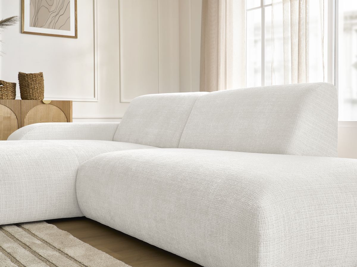 Canapé d'angle fixe modulable SIRIUS tissu texturé avec 1 chauffeuse