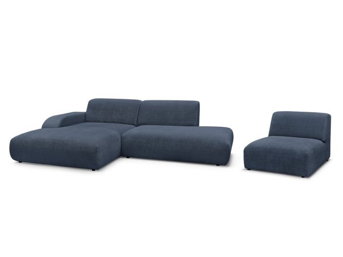 Canapé d'angle fixe modulable SIRIUS tissu texturé avec 1 chauffeuse
