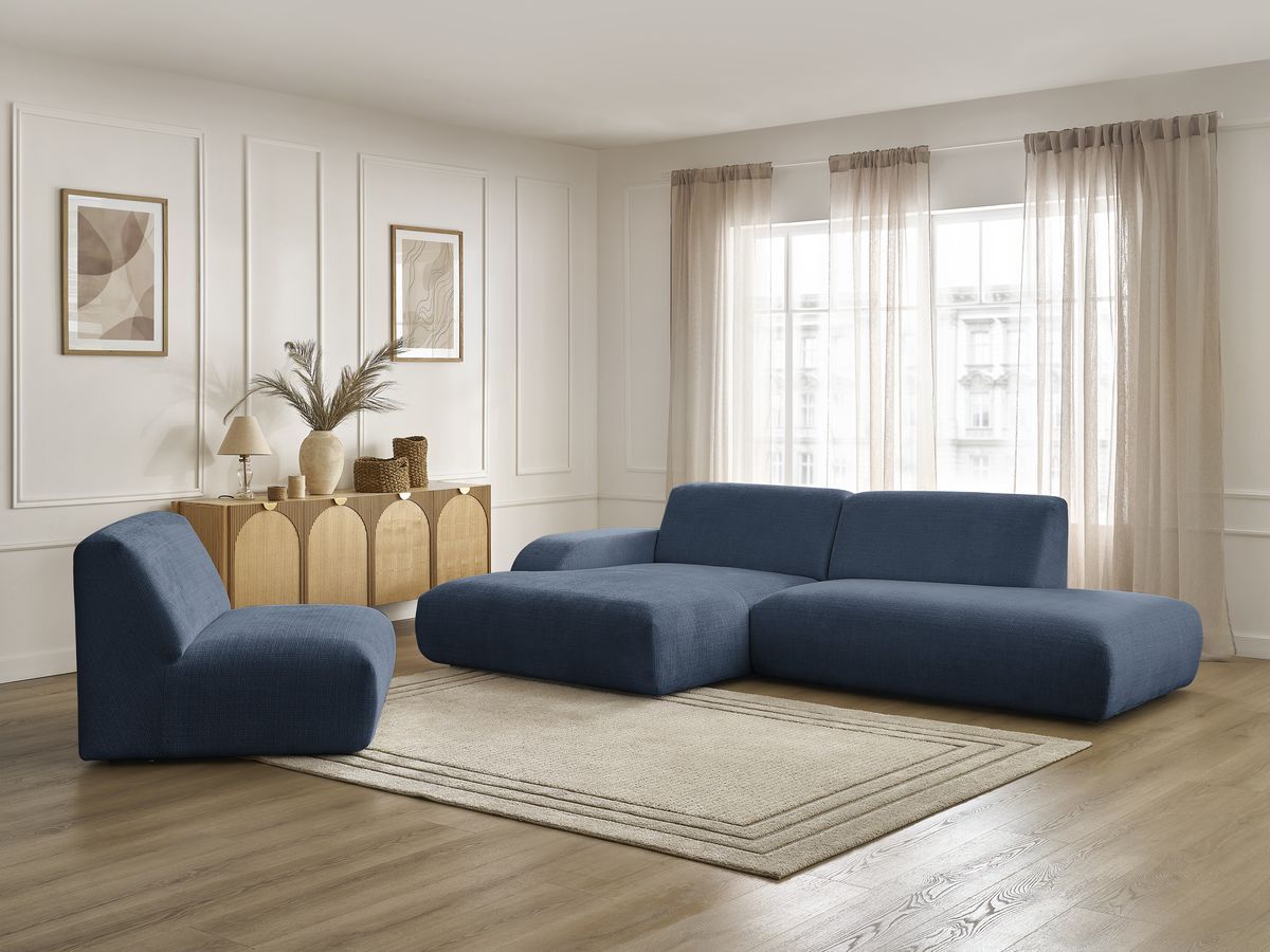 Canapé d'angle fixe modulable SIRIUS tissu texturé avec 1 chauffeuse