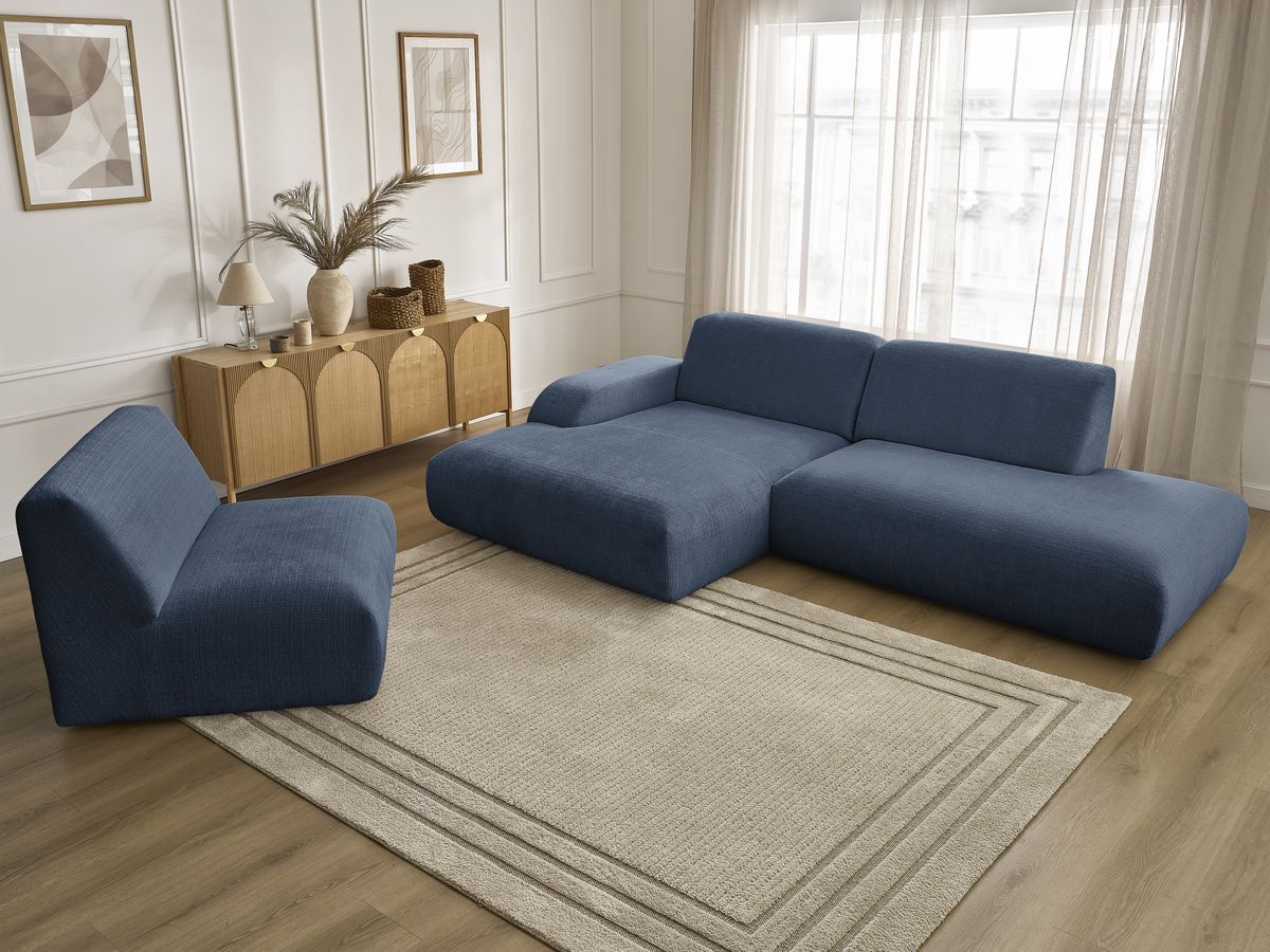Canapé d'angle fixe modulable SIRIUS tissu texturé avec 1 chauffeuse