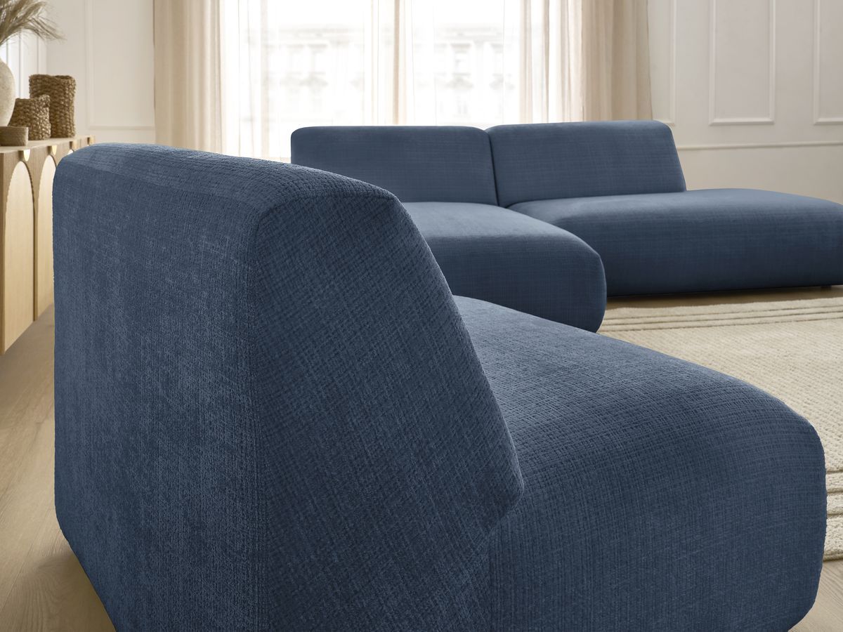 Canapé d'angle fixe modulable SIRIUS tissu texturé avec 1 chauffeuse