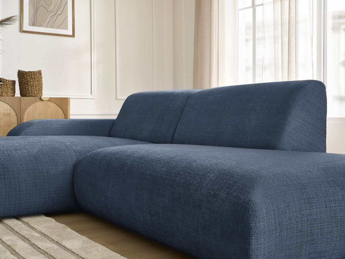 Canapé d'angle fixe modulable SIRIUS tissu texturé avec 1 chauffeuse