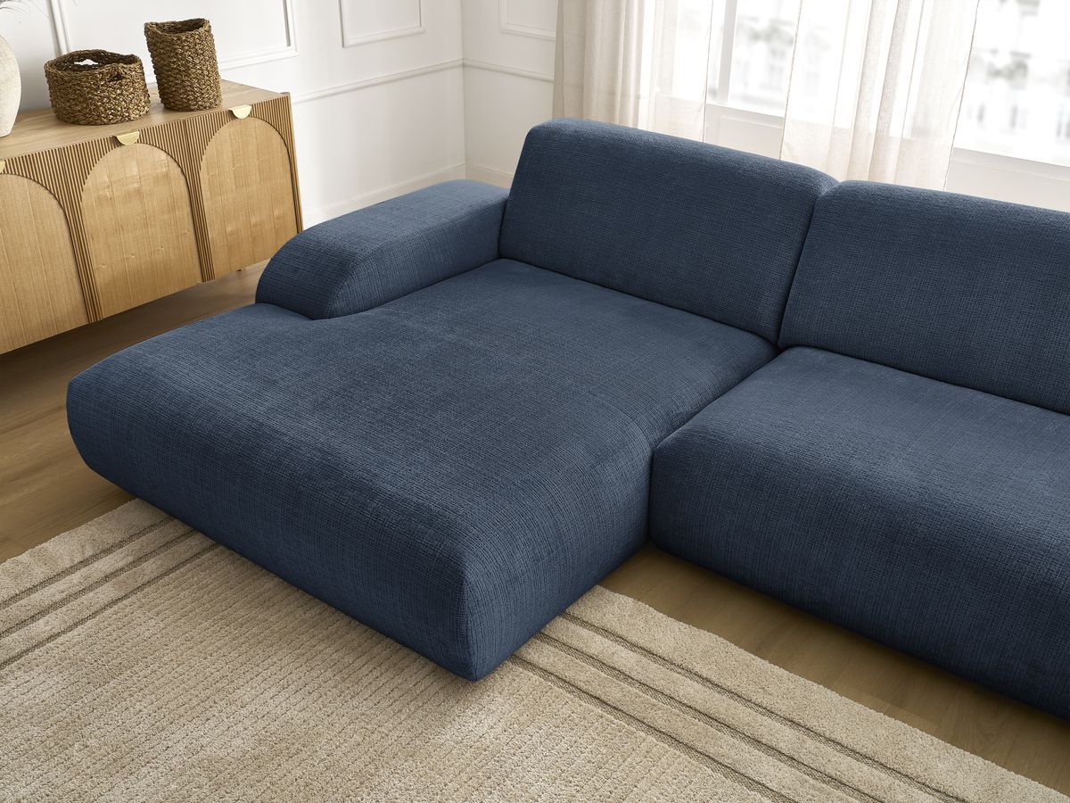 Canapé d'angle fixe modulable SIRIUS tissu texturé avec 1 chauffeuse
