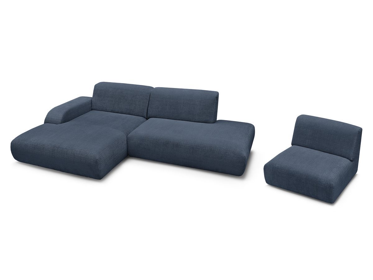 Canapé d'angle fixe modulable SIRIUS tissu texturé avec 1 chauffeuse