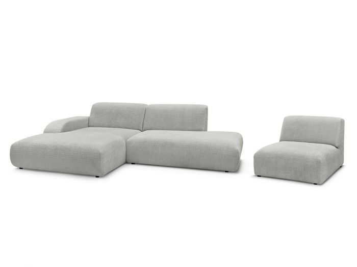 Canapé d'angle fixe modulable SIRIUS tissu texturé avec 1 chauffeuse