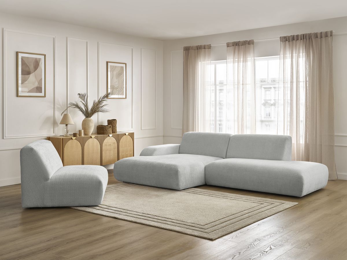 Canapé d'angle fixe modulable SIRIUS tissu texturé avec 1 chauffeuse