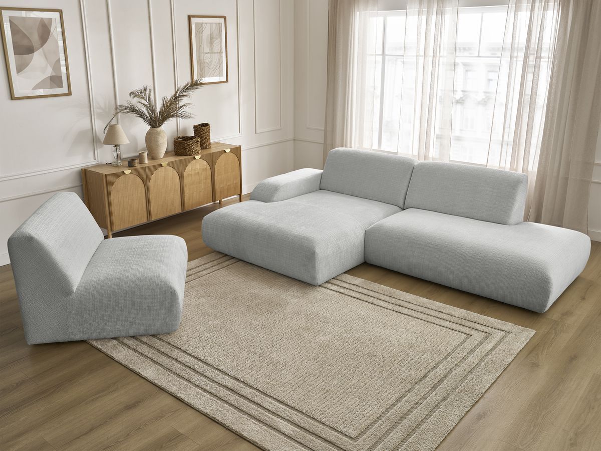 Canapé d'angle fixe modulable SIRIUS tissu texturé avec 1 chauffeuse