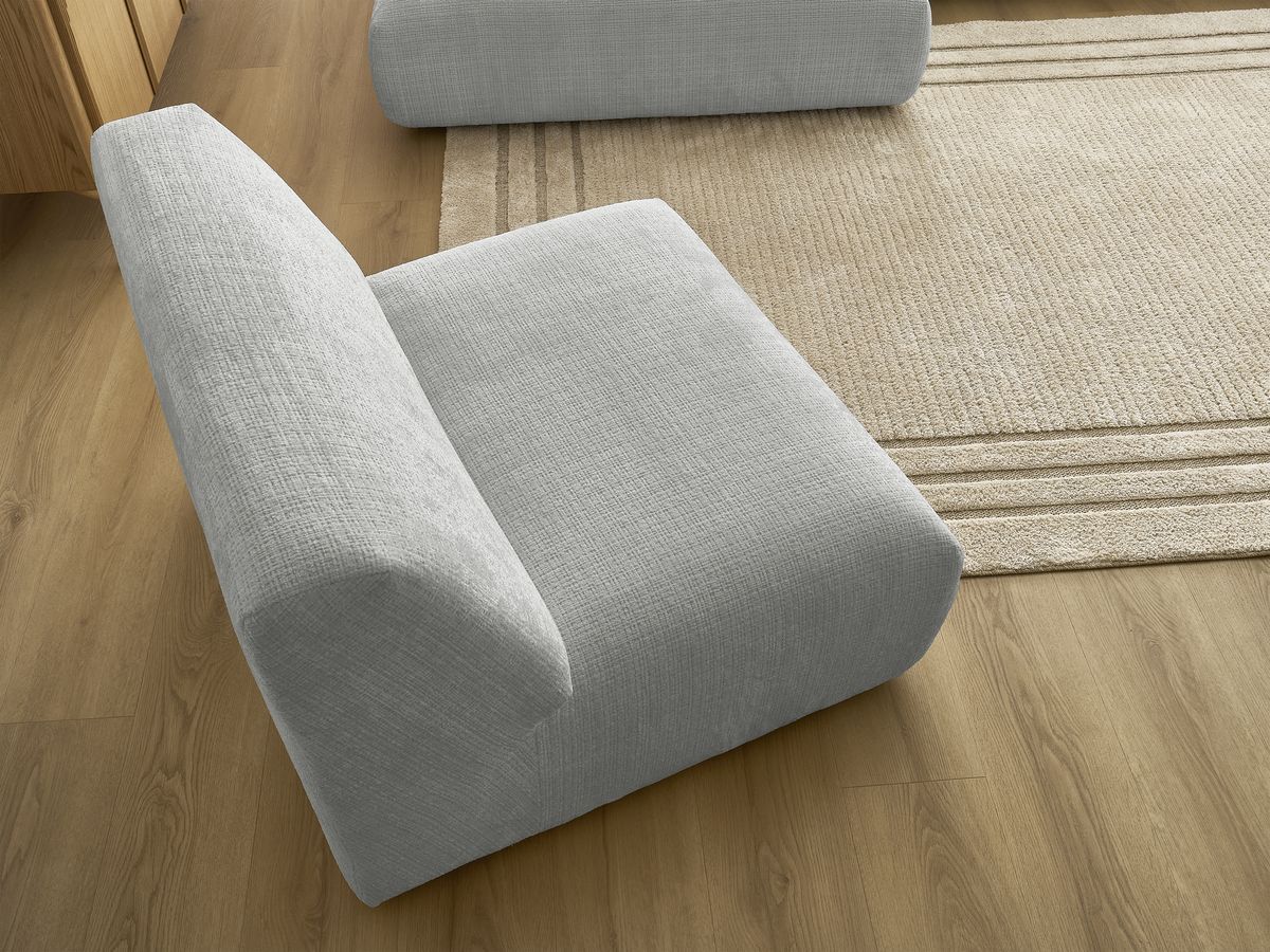 Canapé d'angle fixe modulable SIRIUS tissu texturé avec 1 chauffeuse