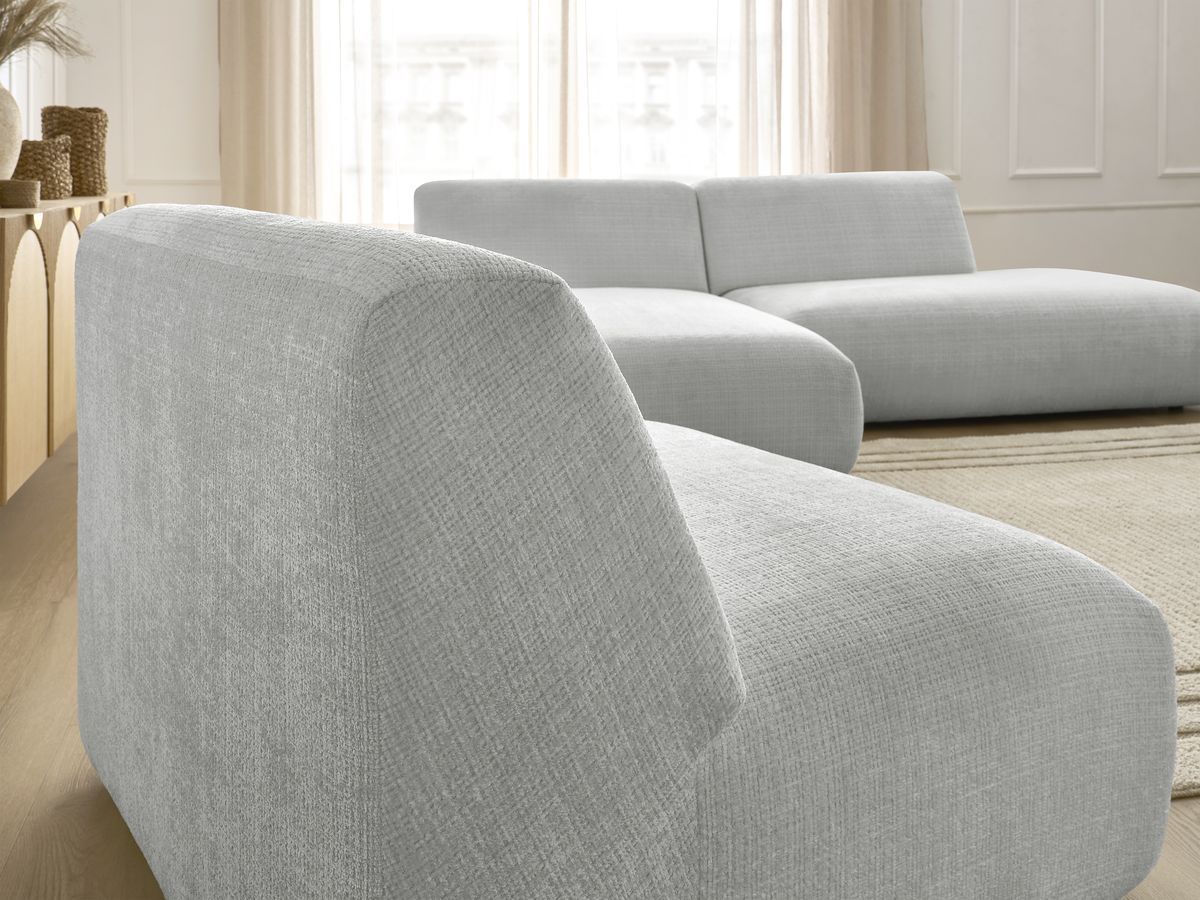 Canapé d'angle fixe modulable SIRIUS tissu texturé avec 1 chauffeuse