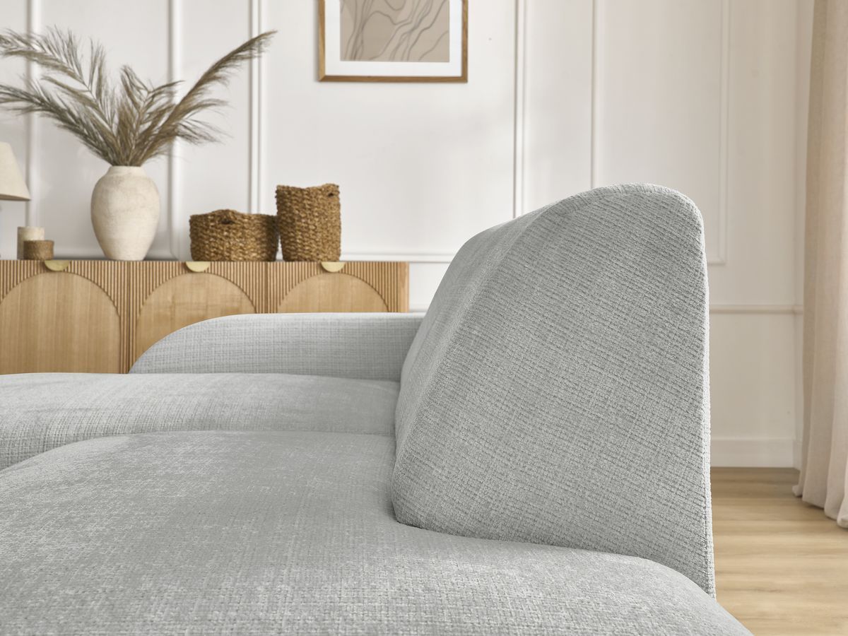 Canapé d'angle fixe modulable SIRIUS tissu texturé avec 1 chauffeuse