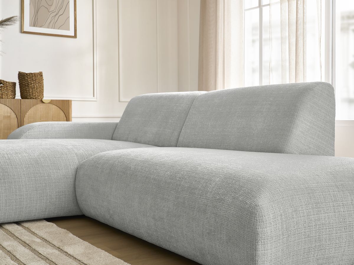 Canapé d'angle fixe modulable SIRIUS tissu texturé avec 1 chauffeuse