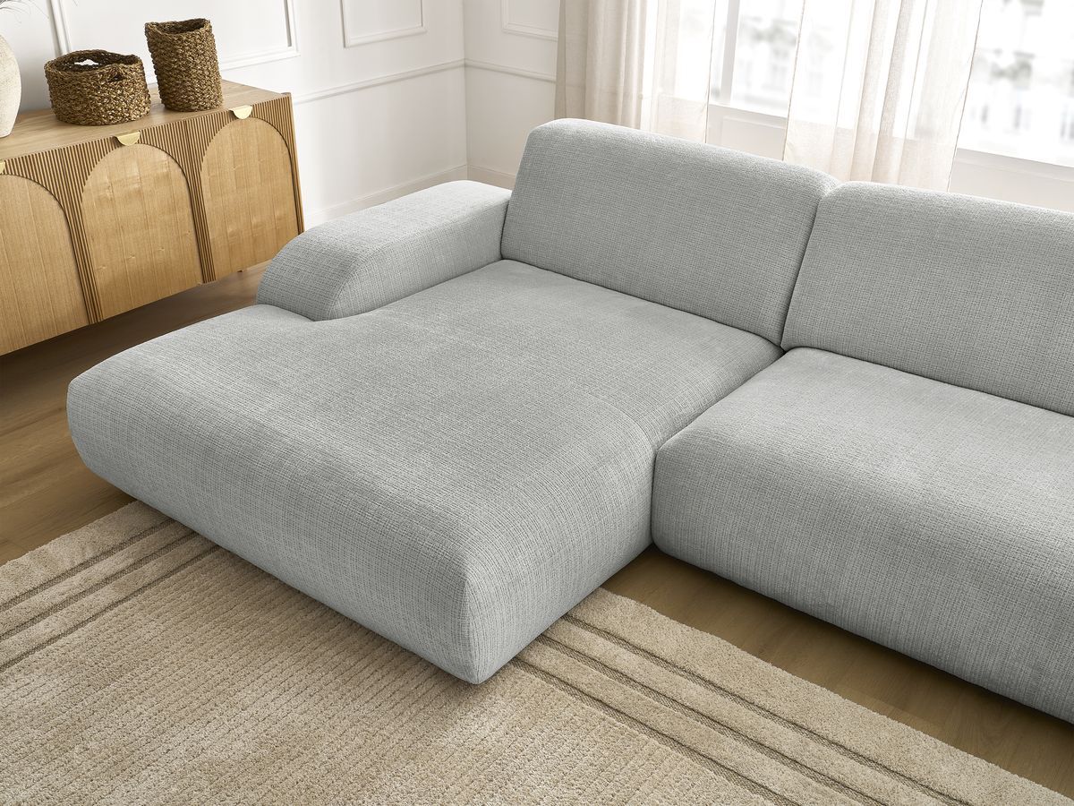 Canapé d'angle fixe modulable SIRIUS tissu texturé avec 1 chauffeuse
