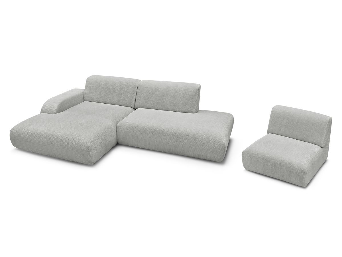 Canapé d'angle fixe modulable SIRIUS tissu texturé avec 1 chauffeuse