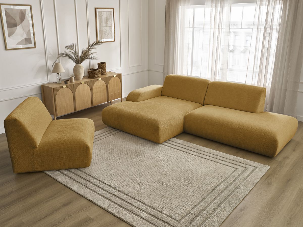 Canapé d'angle fixe modulable SIRIUS tissu texturé avec 1 chauffeuse