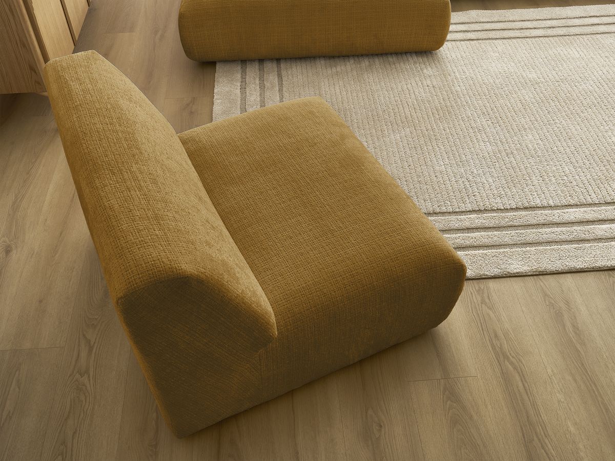 Canapé d'angle fixe modulable SIRIUS tissu texturé avec 1 chauffeuse