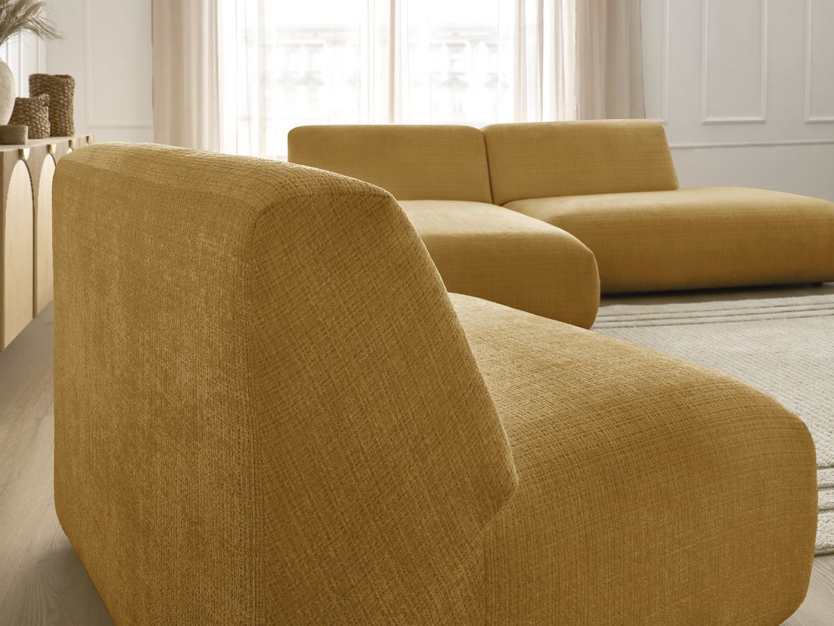 Canapé d'angle fixe modulable SIRIUS tissu texturé avec 1 chauffeuse