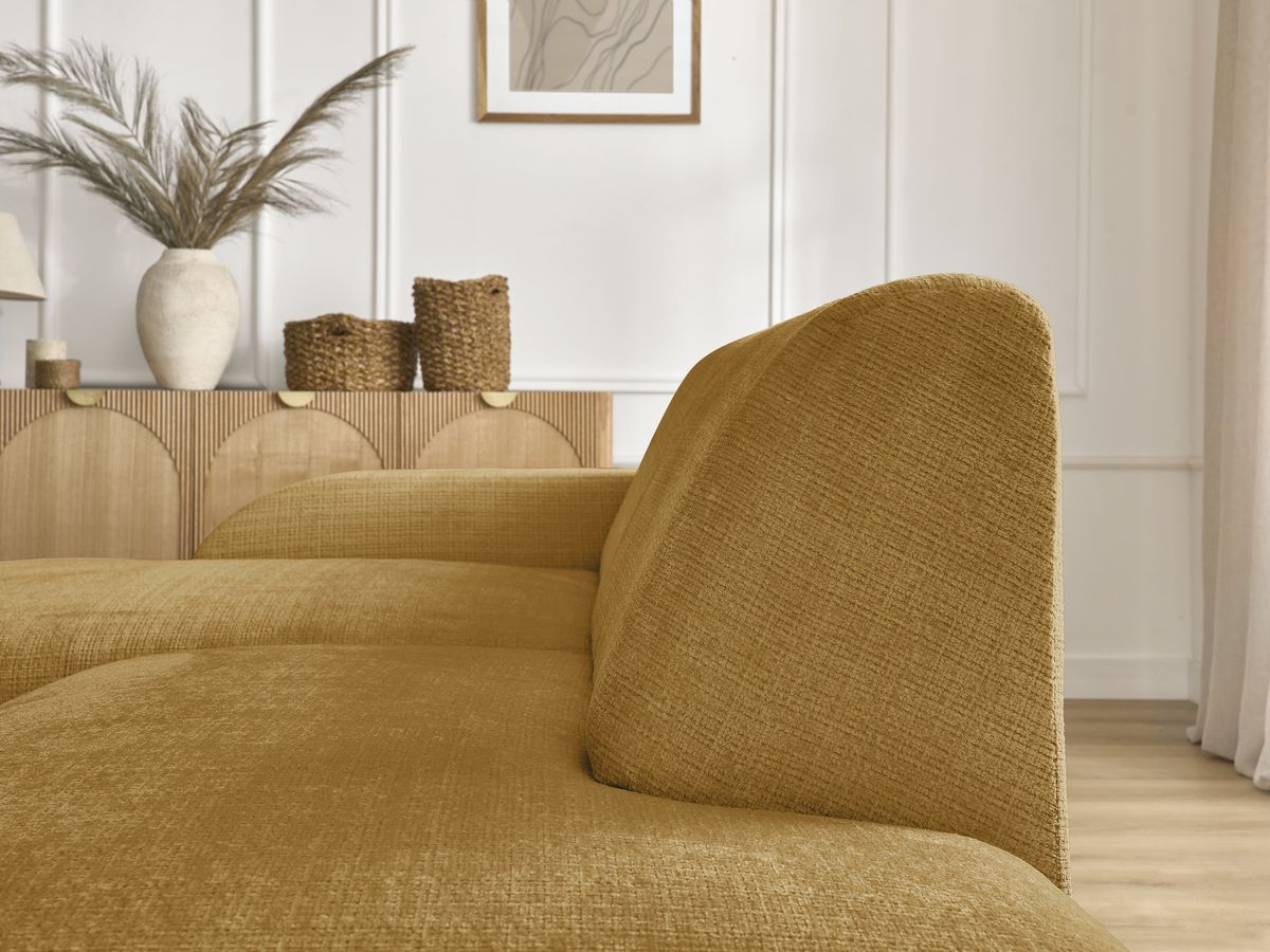 Canapé d'angle fixe modulable SIRIUS tissu texturé avec 1 chauffeuse