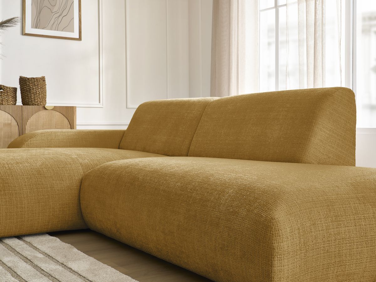 Canapé d'angle fixe modulable SIRIUS tissu texturé avec 1 chauffeuse