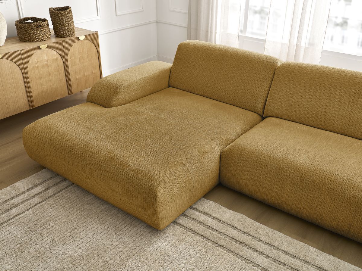 Canapé d'angle fixe modulable SIRIUS tissu texturé avec 1 chauffeuse