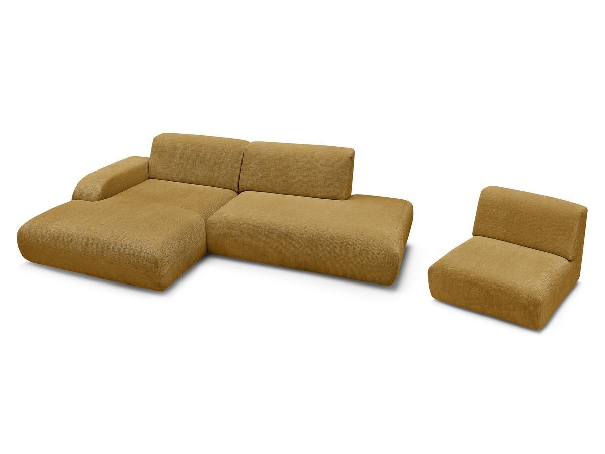 Canapé d'angle fixe modulable SIRIUS tissu texturé avec 1 chauffeuse