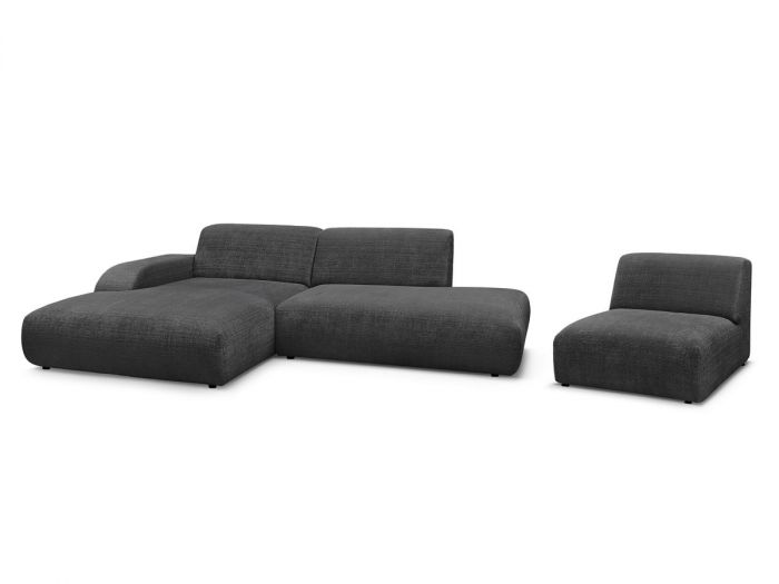 Canapé d'angle fixe modulable SIRIUS tissu texturé avec 1 chauffeuse